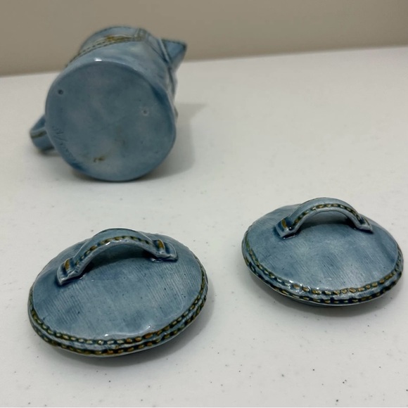 Vintage 1978 Ceramic Denim Blue Jean Creamer & Sugar Bowl w Lids Handmade RARE - Picture 8 of 12